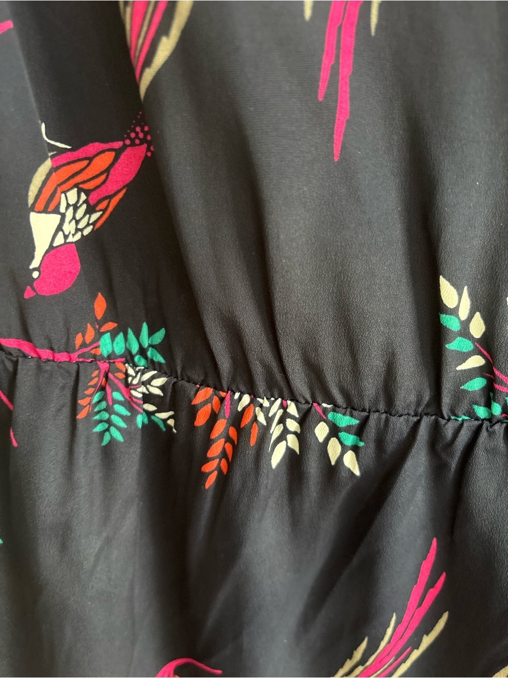GAP Black Mini Dress with Pink & Teal Bird Print - Picture 3 of 4